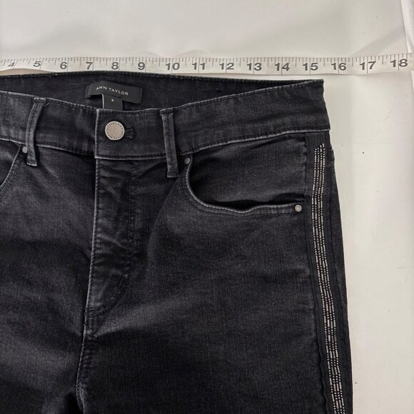 Evening Glam Ann Taylor Jeans 8 Skinny Black Sparkle Beaded Side Stripe Stretch - Picture 7 of 15
